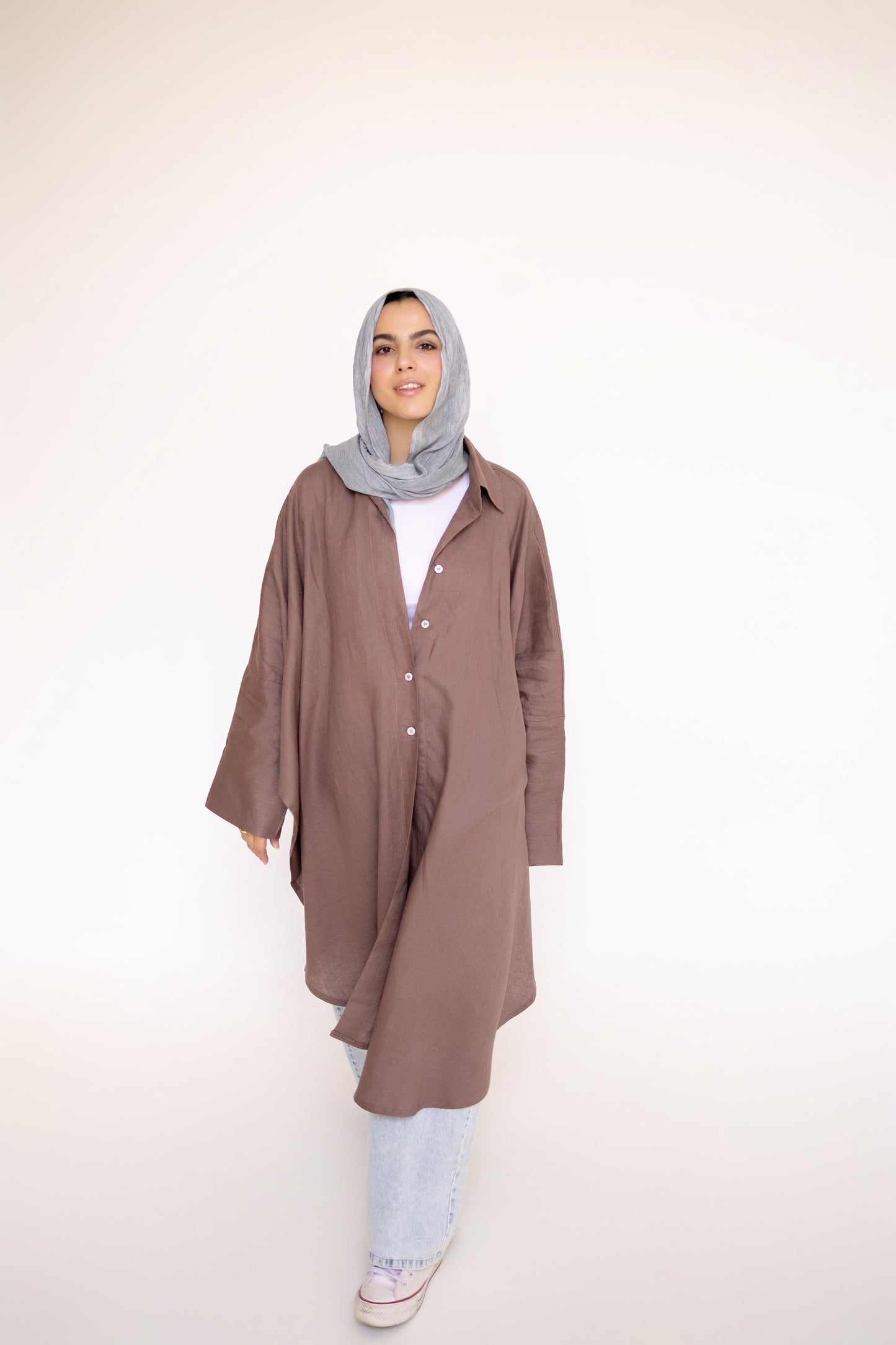 Flowy Oversized Linen Shirt in Chocolate