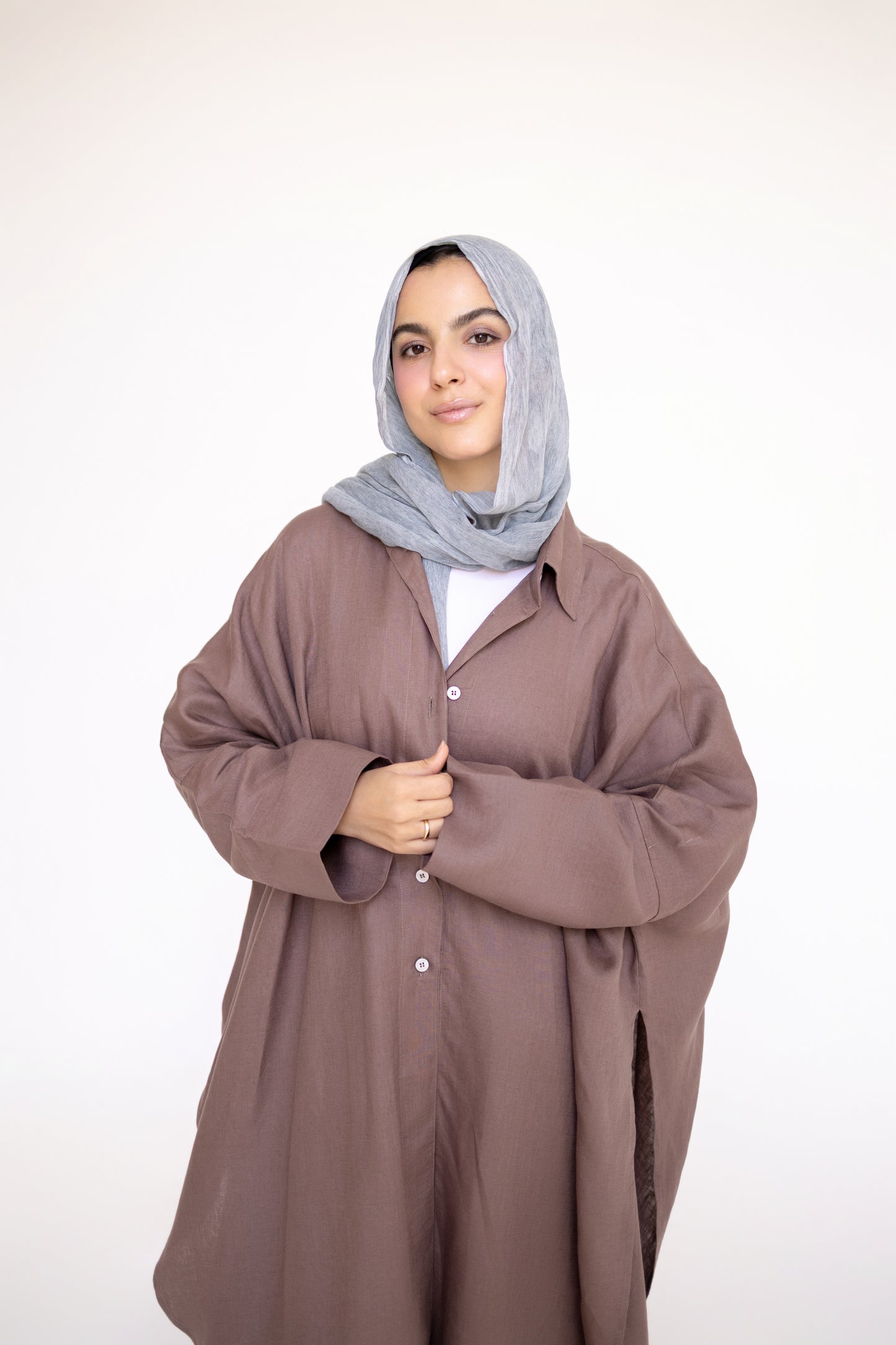 Flowy Oversized Linen Shirt in Chocolate