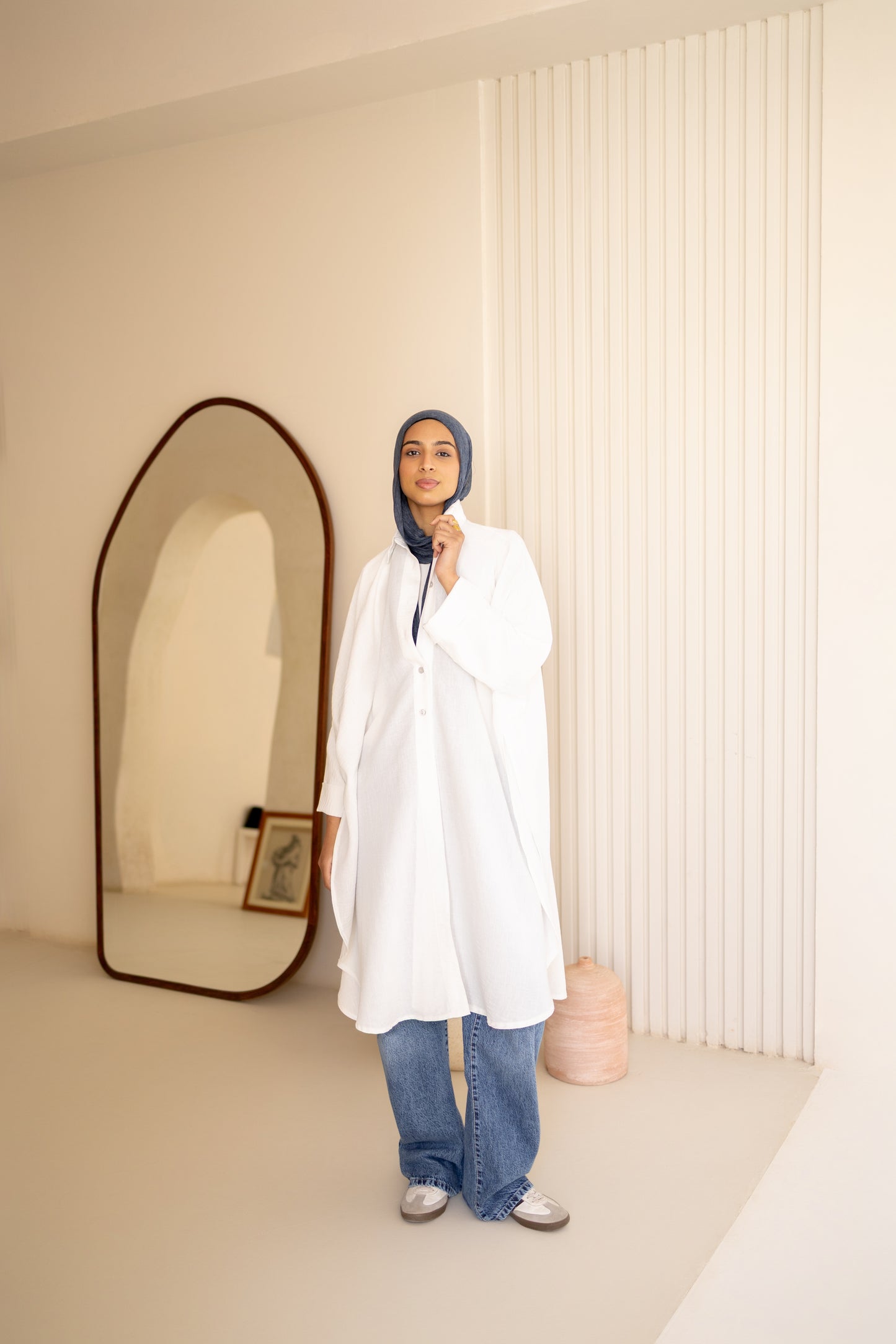 Flowy Oversized Linen Shirt in White