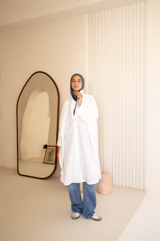 Flowy Oversized Linen Shirt in White