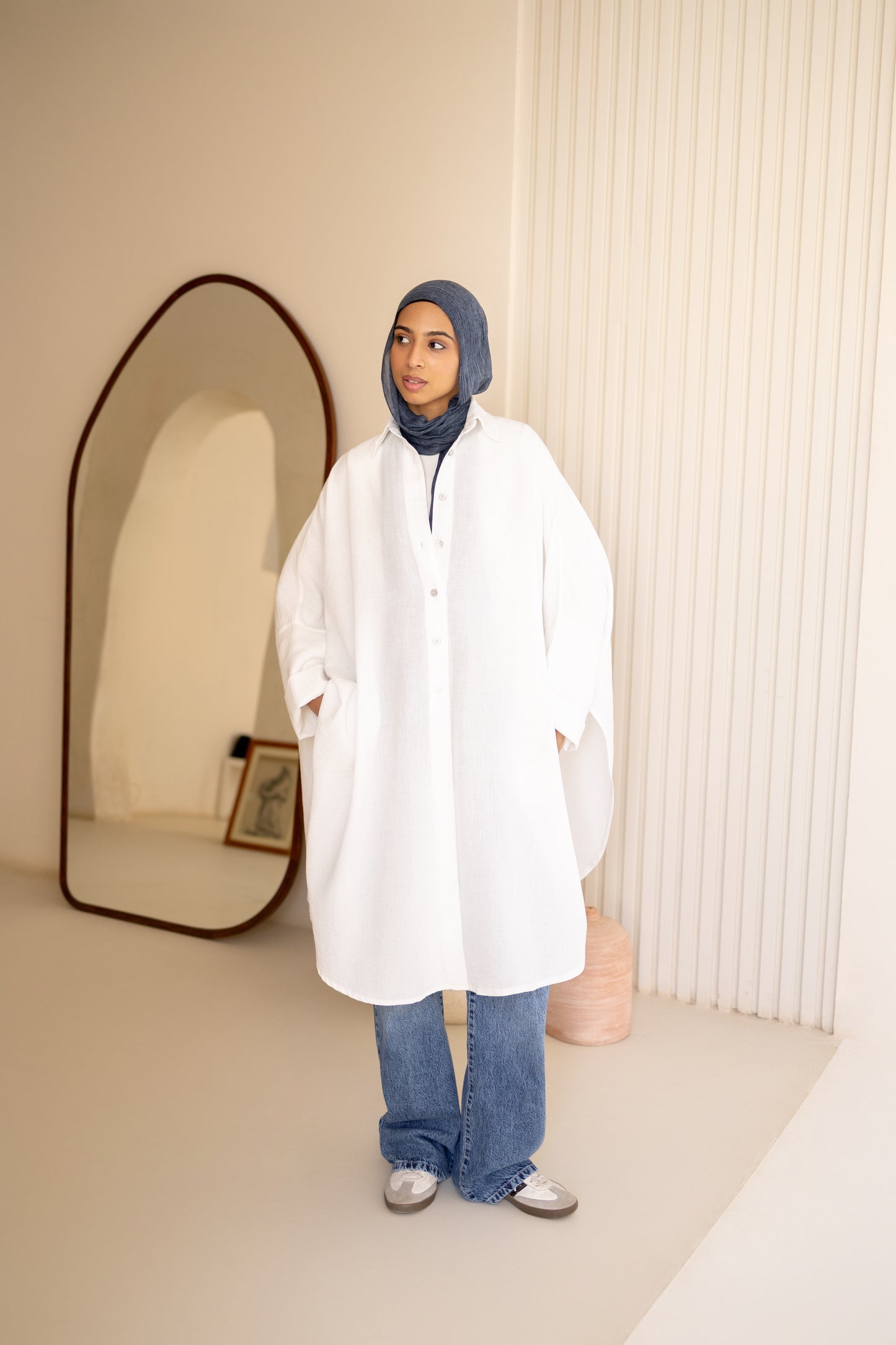 Flowy Oversized Linen Shirt in White