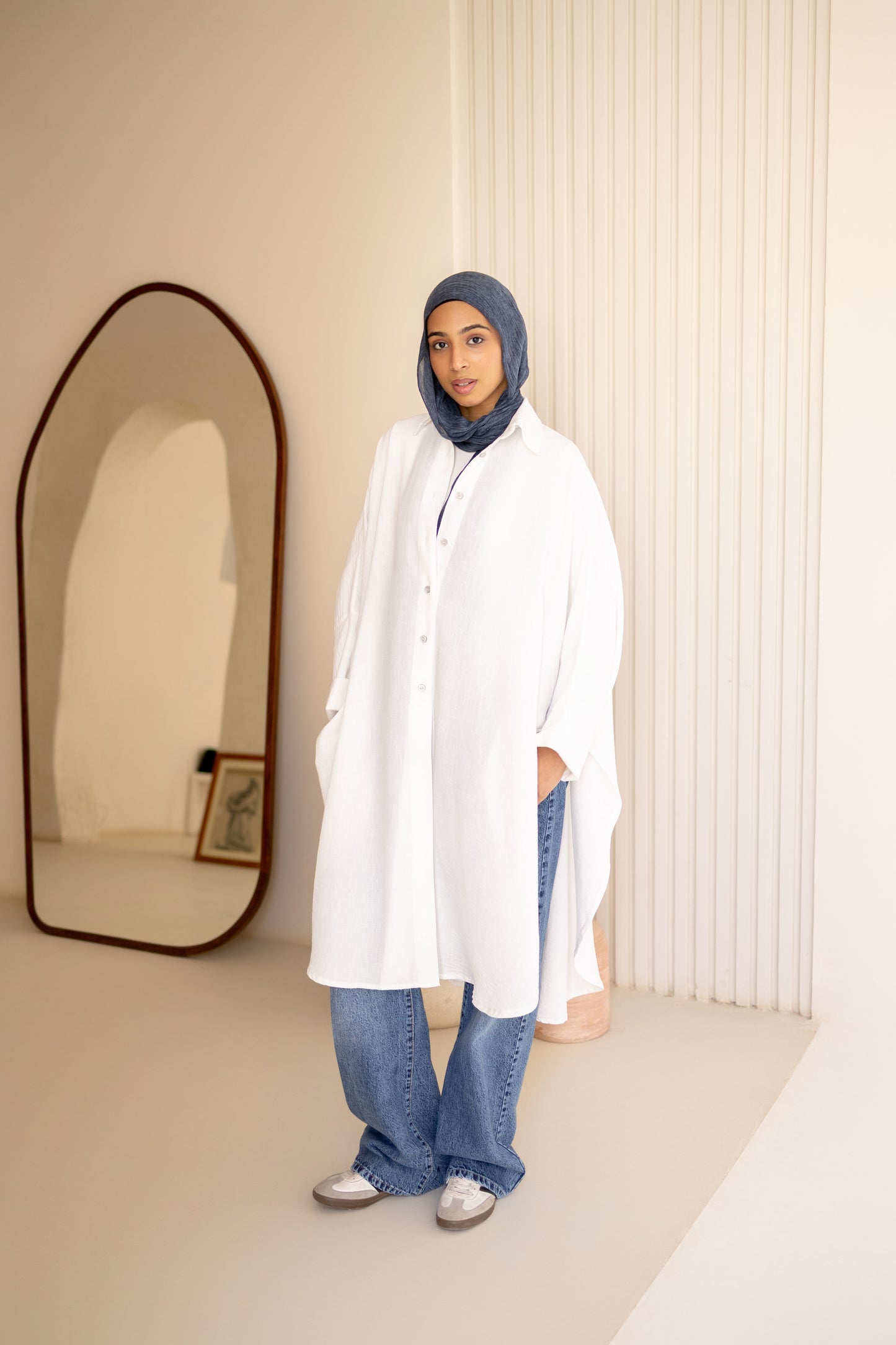 Flowy Oversized Linen Shirt in White