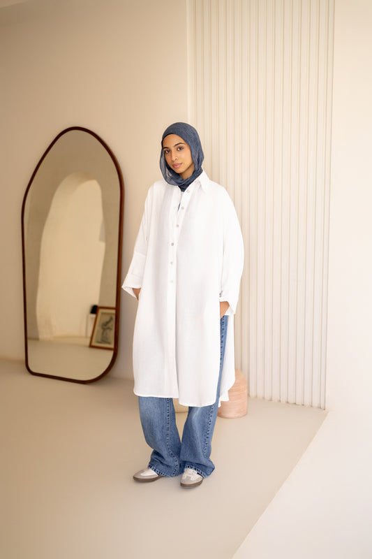 Flowy Oversized Linen Shirt in White