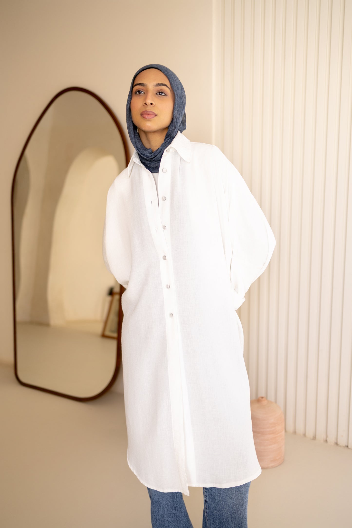 Flowy Oversized Linen Shirt in White