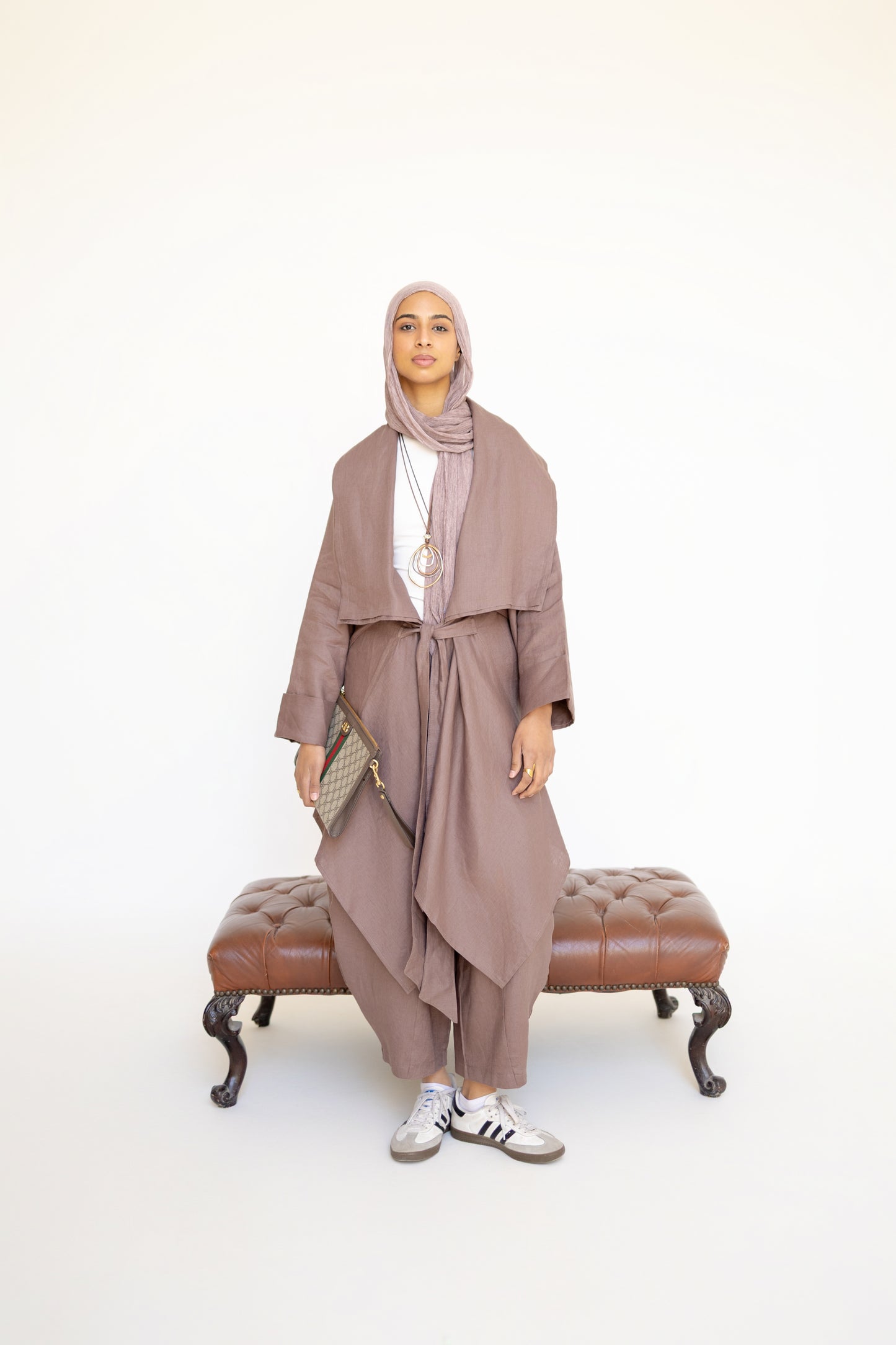 Asymmetrical belt Linen Cardigan in Chocolate