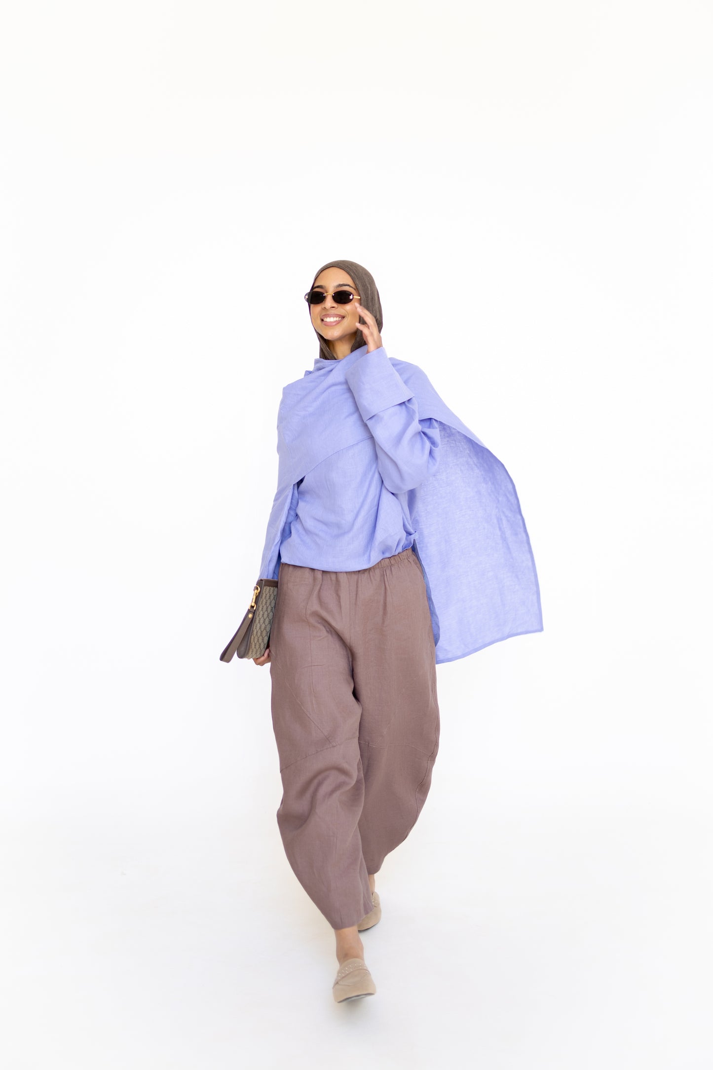 Shawl Linen Top in Indigo