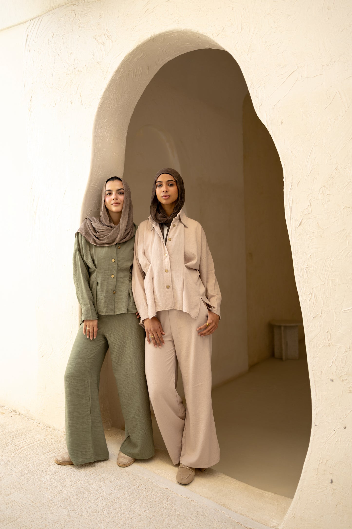 Statement Pleats Shirt Set in Olive