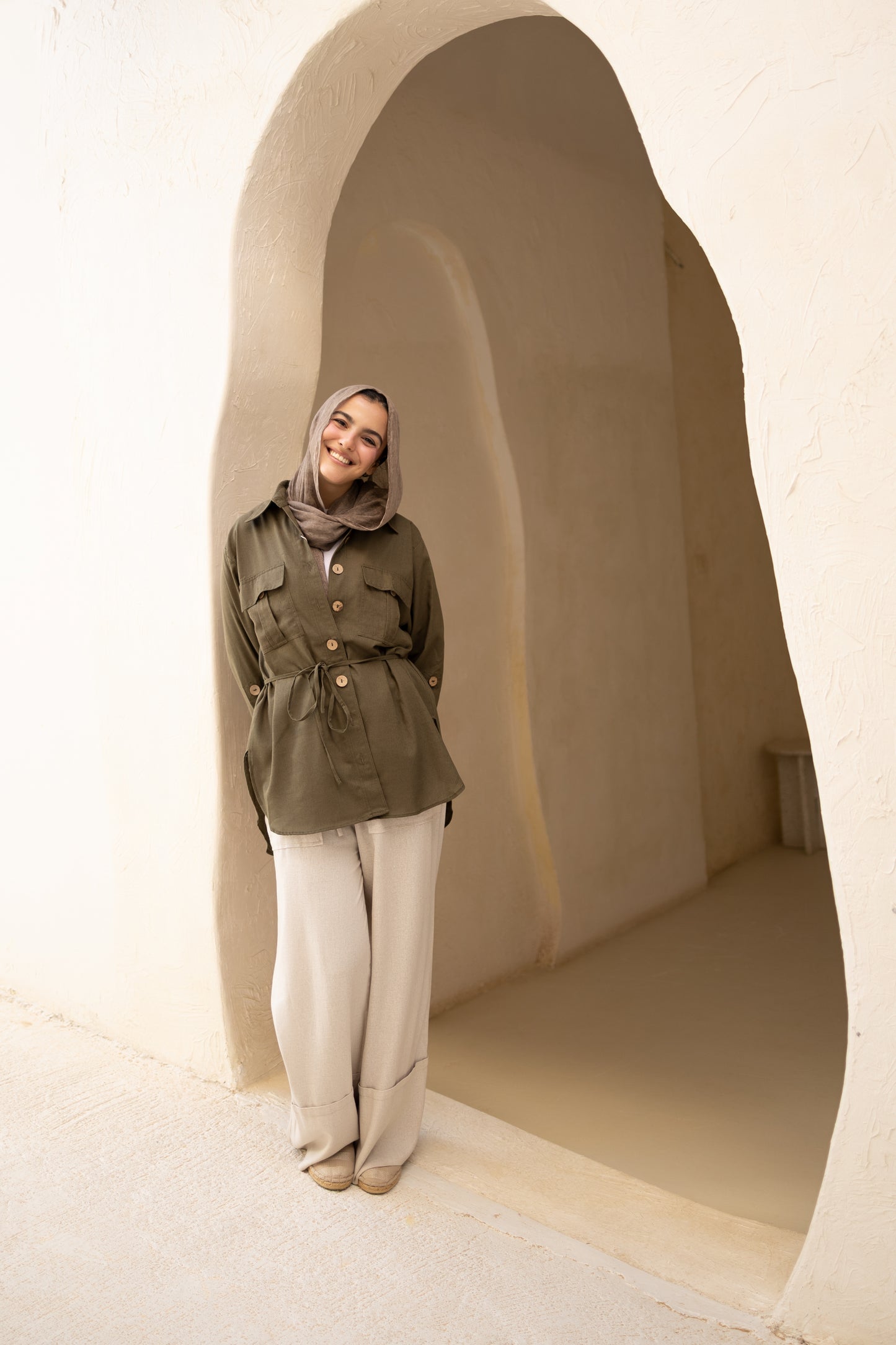 Linen Pockets Shirt in Olive