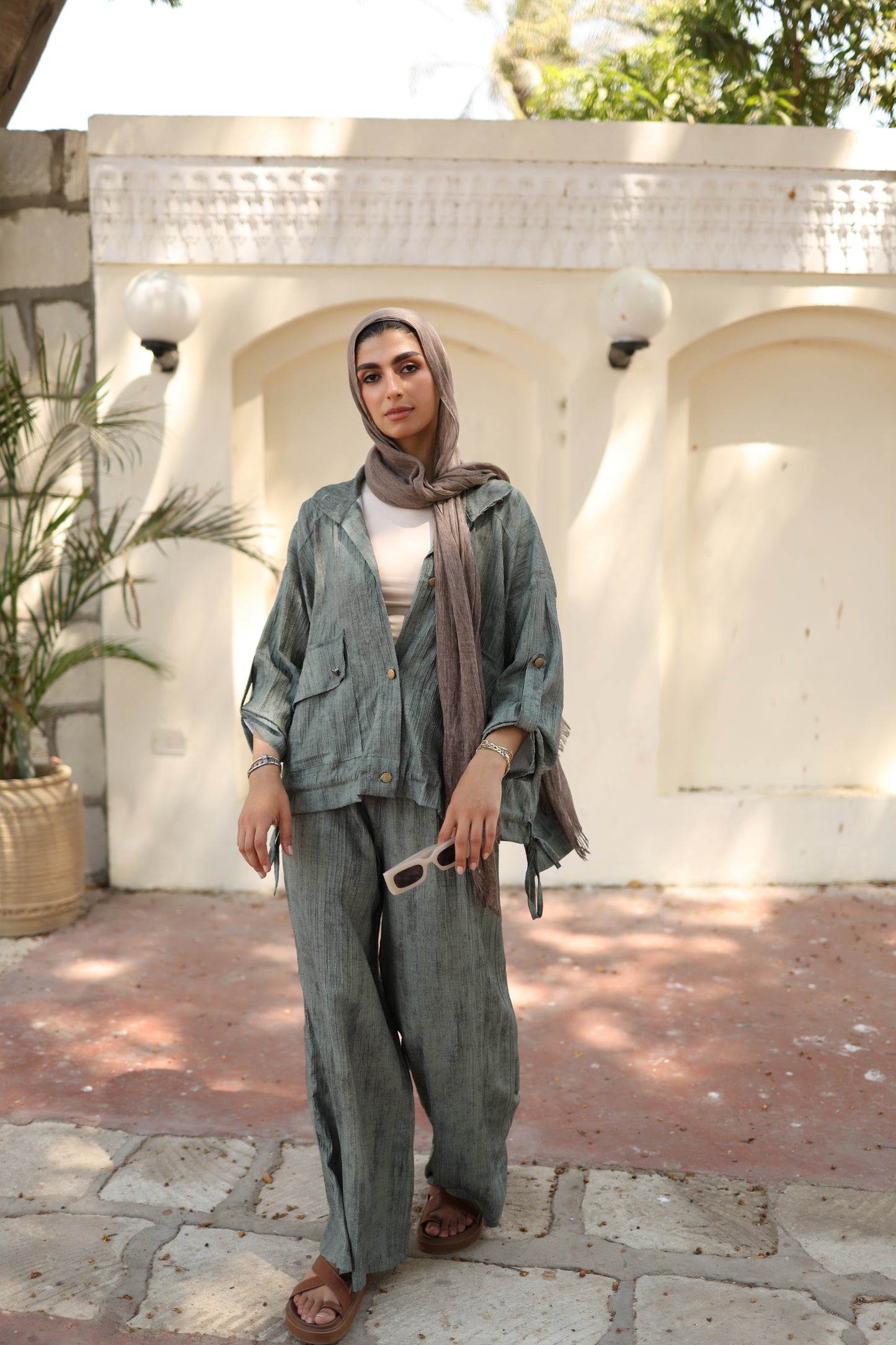 Tie Dye Bomber Jacket Set in Olive