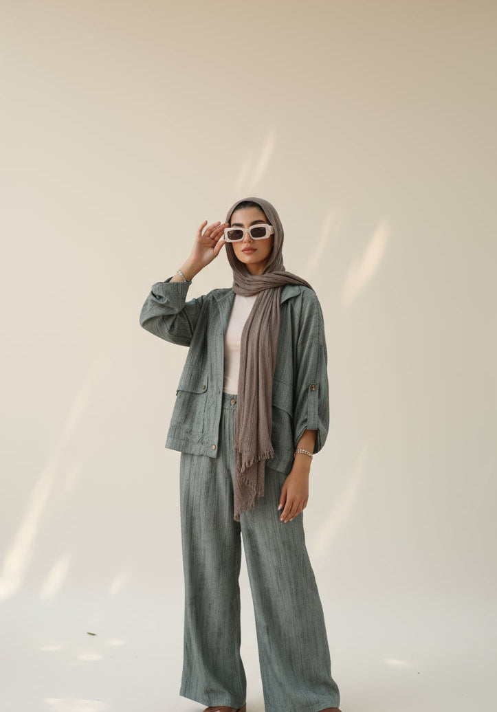 Tie Dye Bomber Jacket Set in Olive