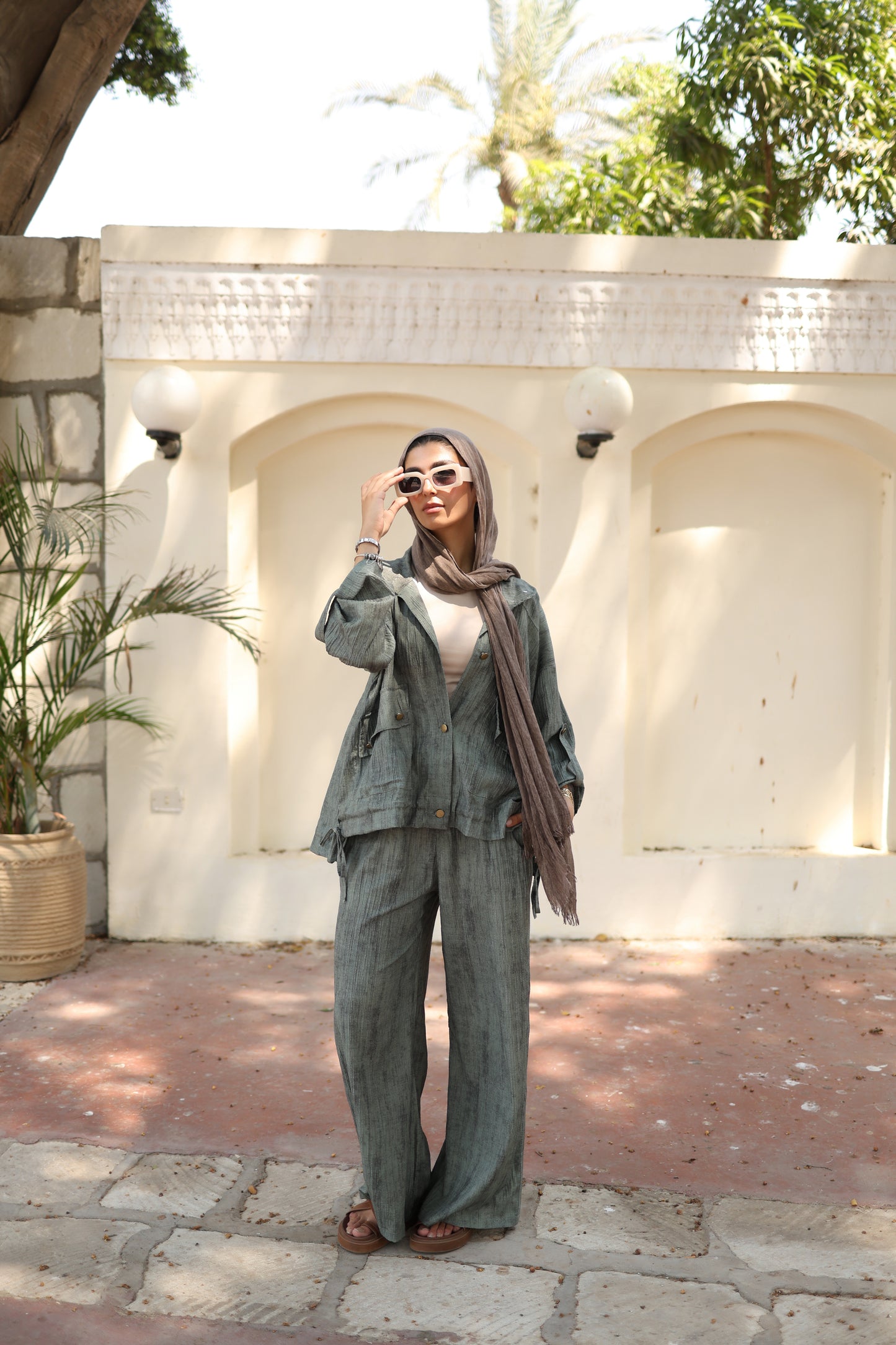 Tie Dye Bomber Jacket Set in Olive