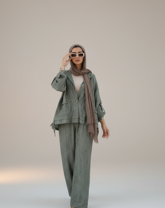 Tie Dye Bomber Jacket Set in Olive