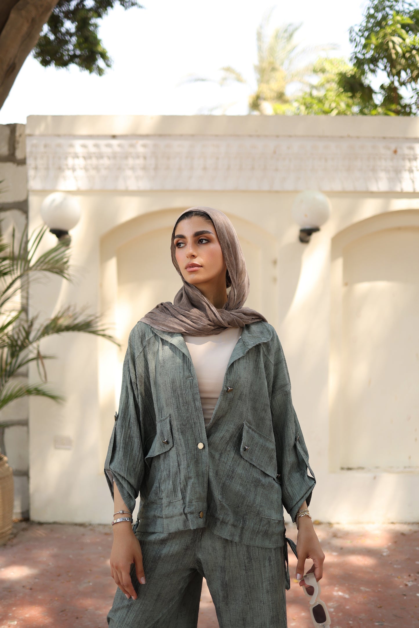 Tie Dye Bomber Jacket Set in Olive