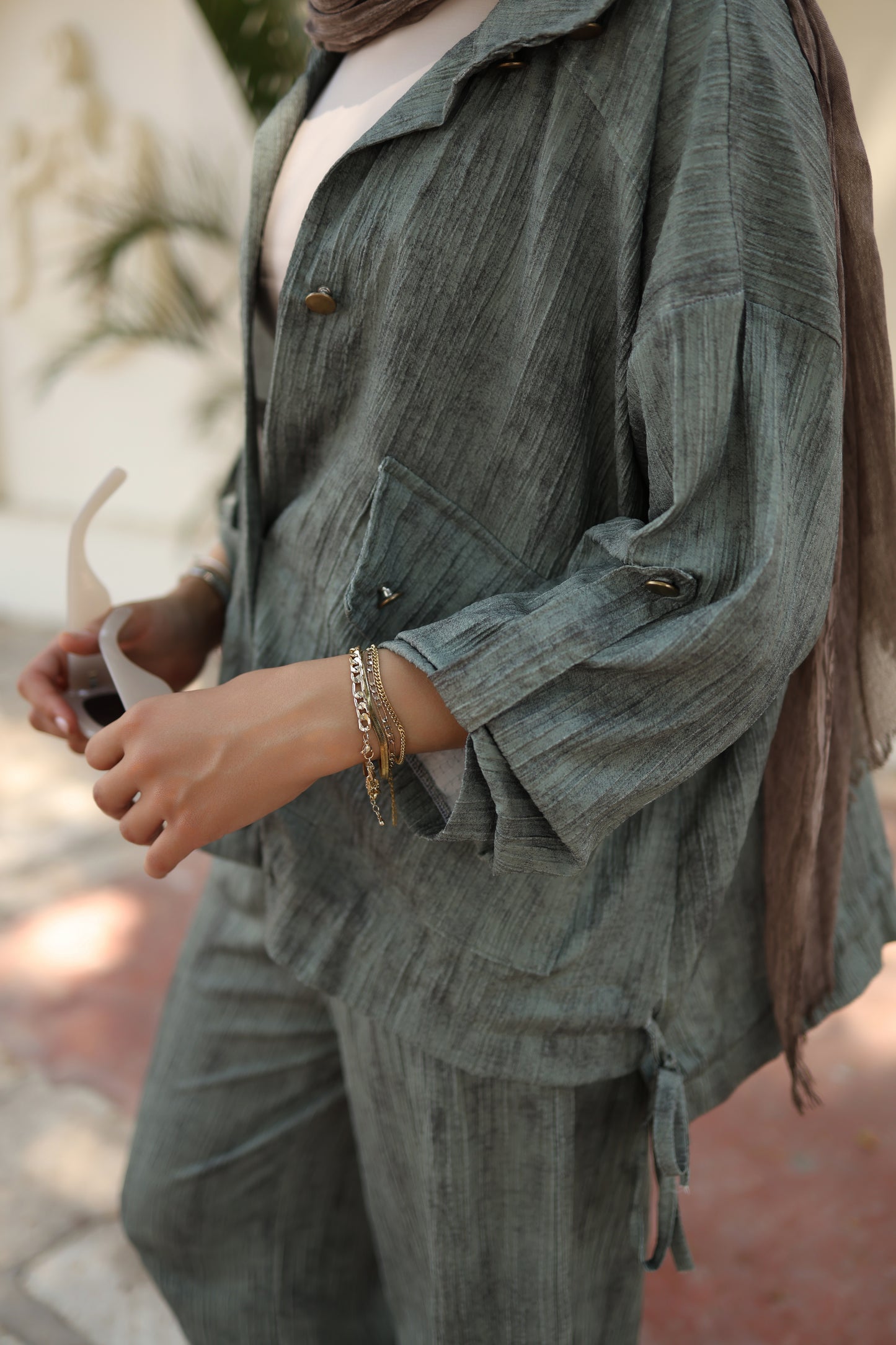 Tie Dye Bomber Jacket Set in Olive