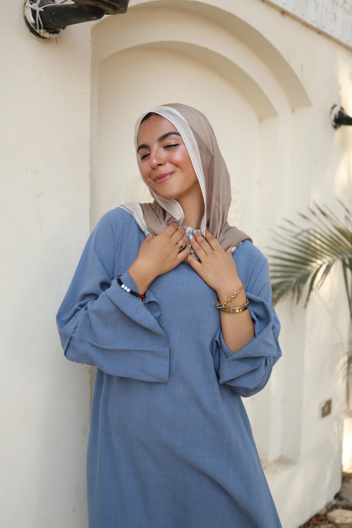 Flowy High Low Linen Top in Blue