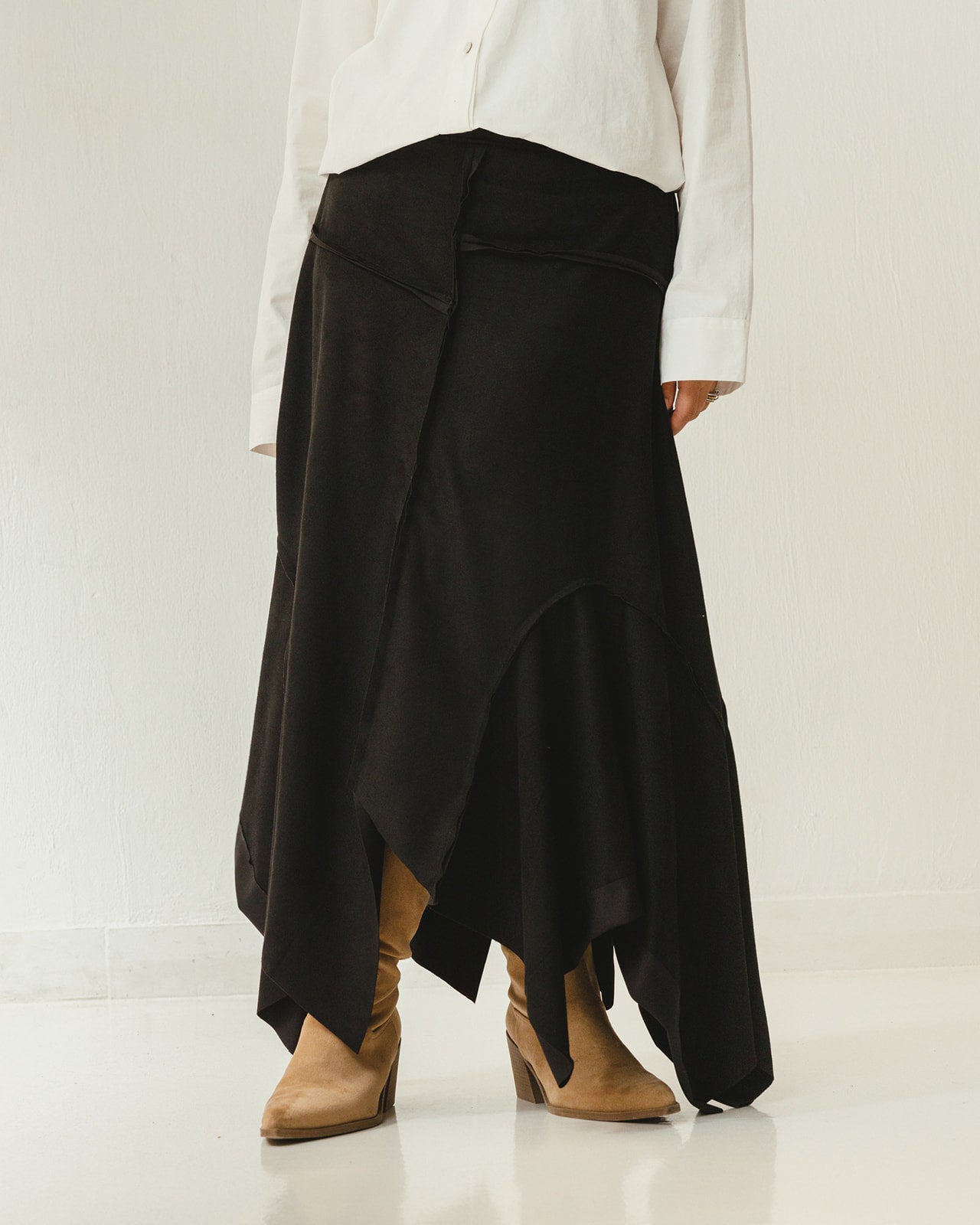 Asymmetrical Suede Skirt in Black (pre-order)
