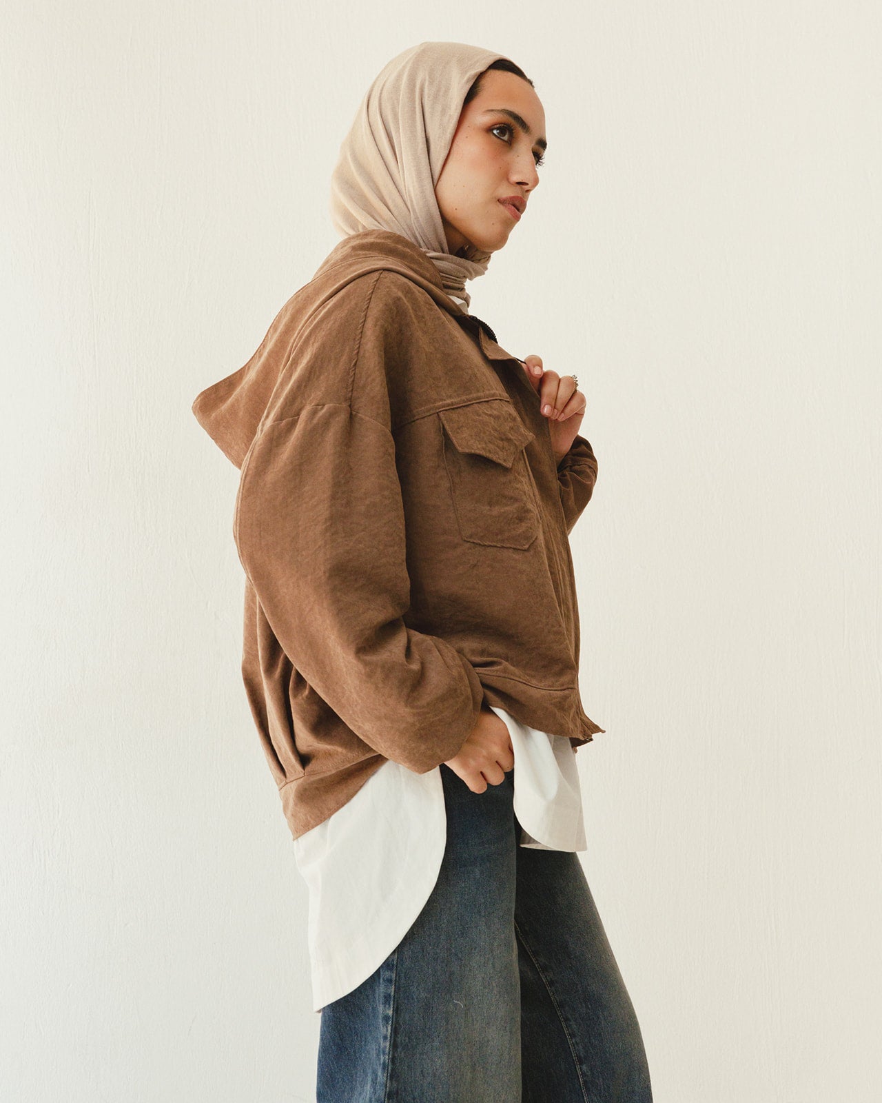 Bomber Hoodie Jacket in Brown