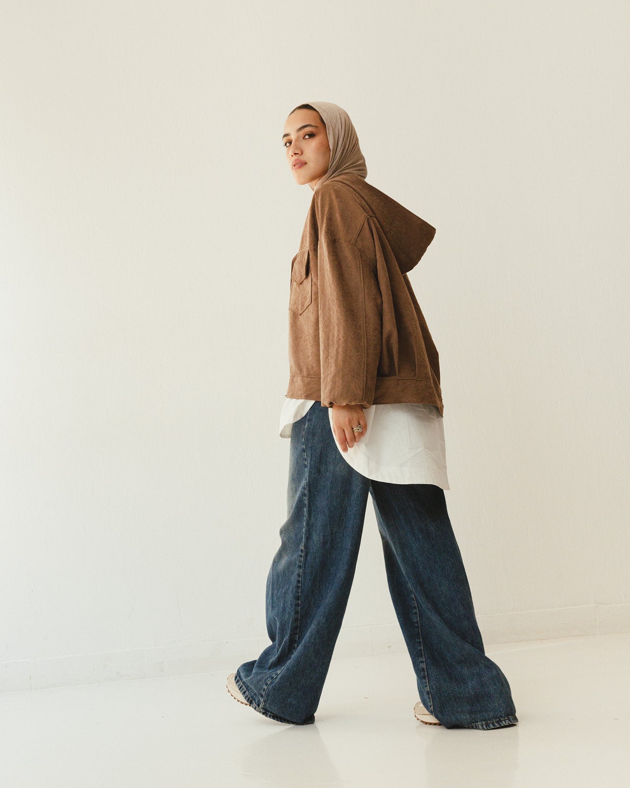 Bomber Hoodie Jacket in Brown