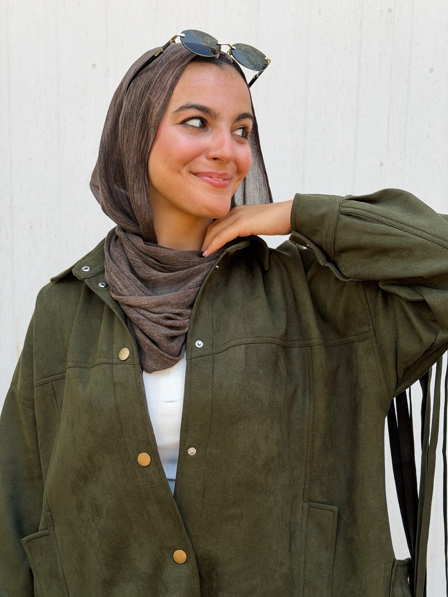 Back Fringes Suede Shirt in Olive