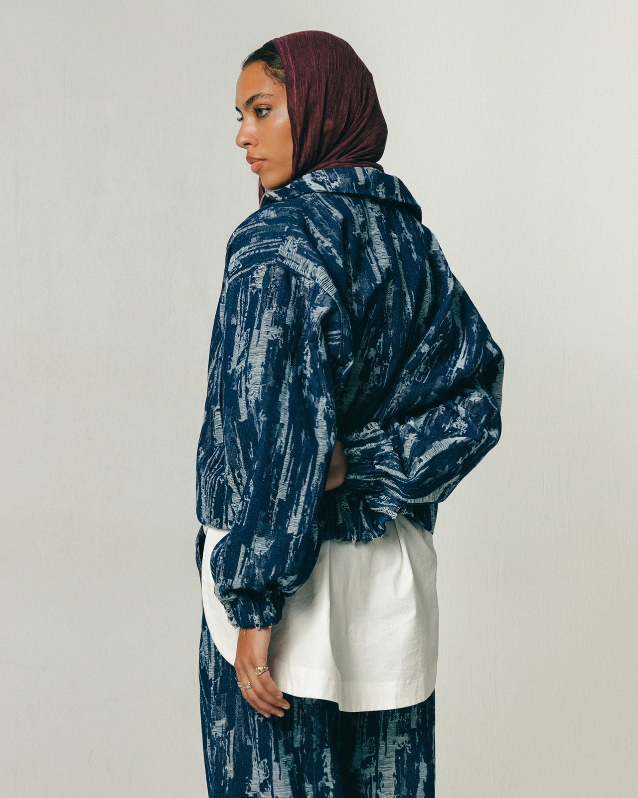 Brushstroke Denim Bomber Jacket