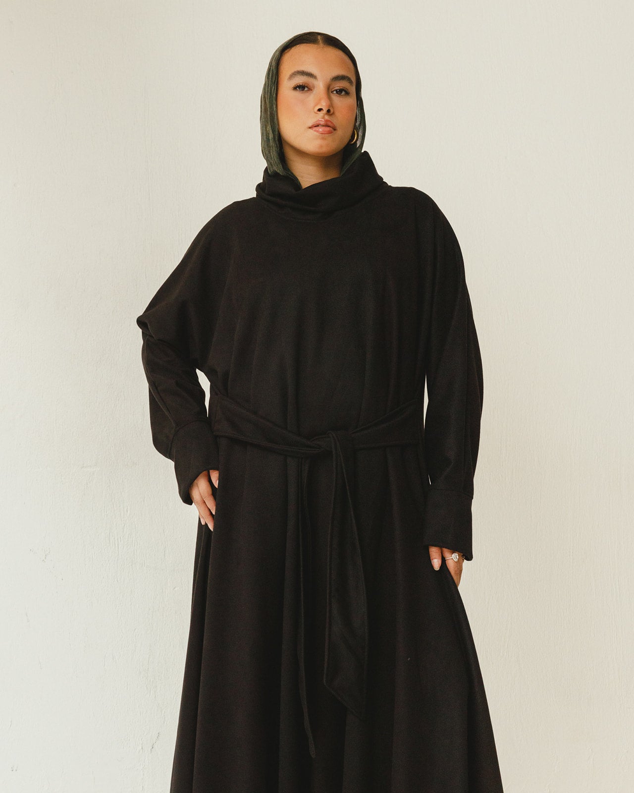 Asymmetrical Waist Belt Dress in Black