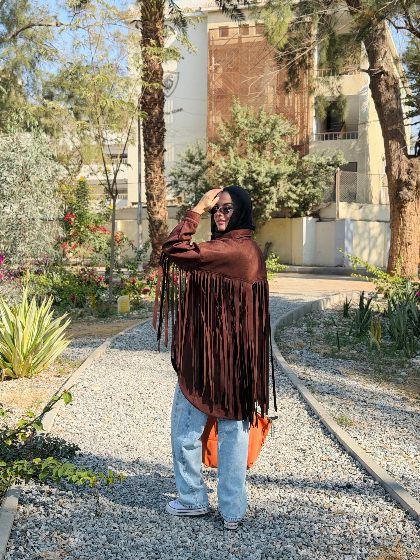 Back Fringes Suede Shirt in Brown