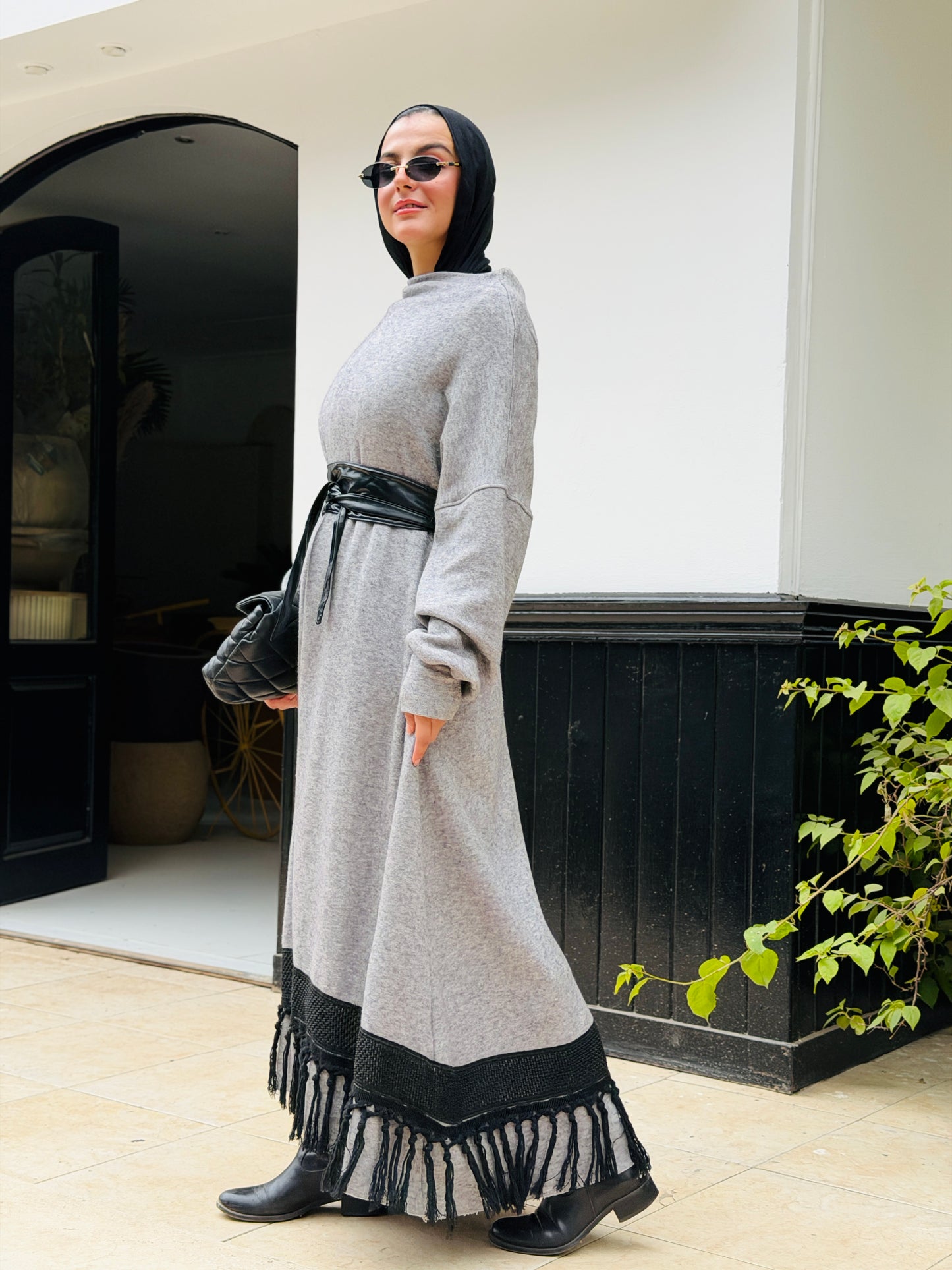 Fringes Soft Wool Dress in Grey