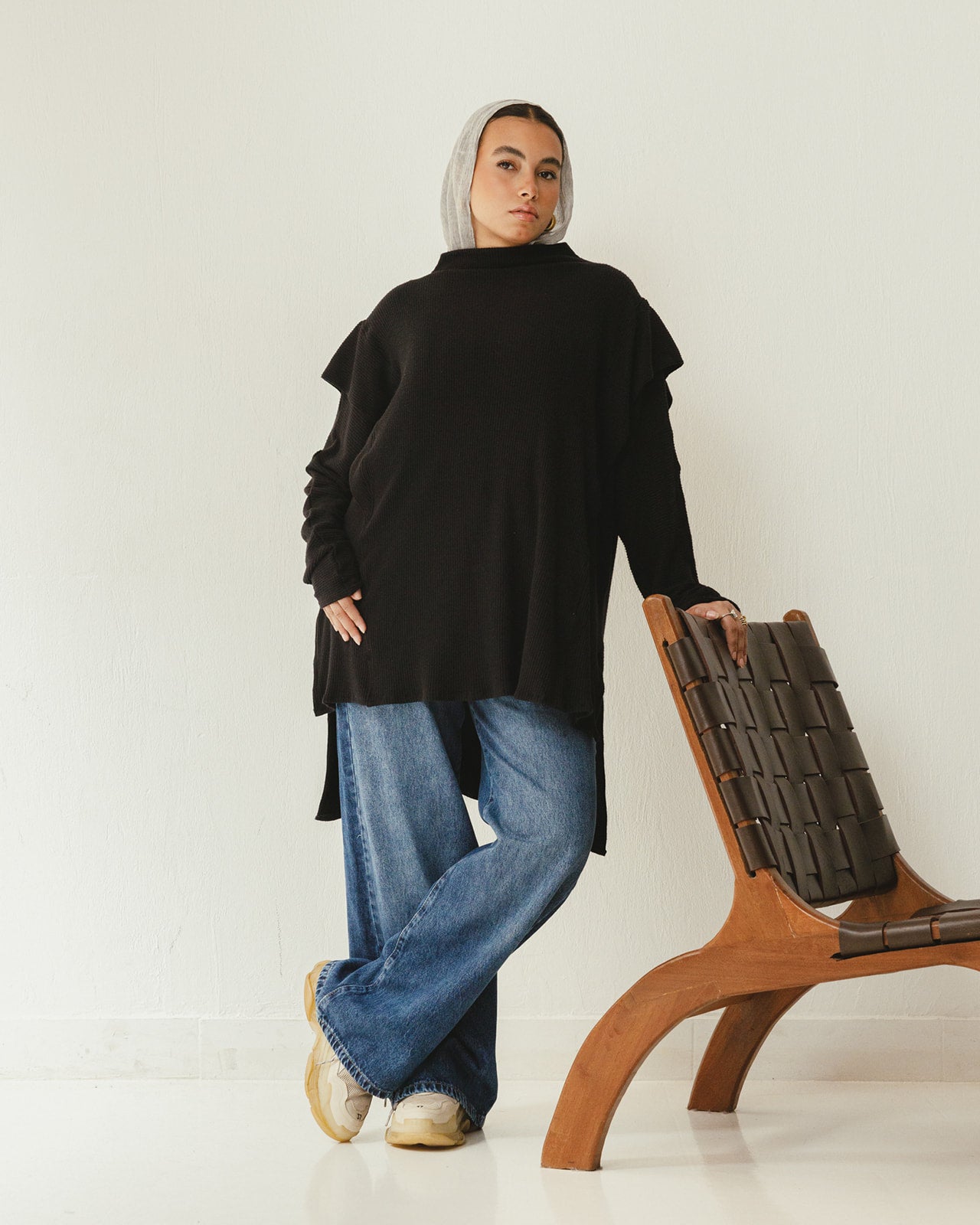 Longline Knit Top in Black