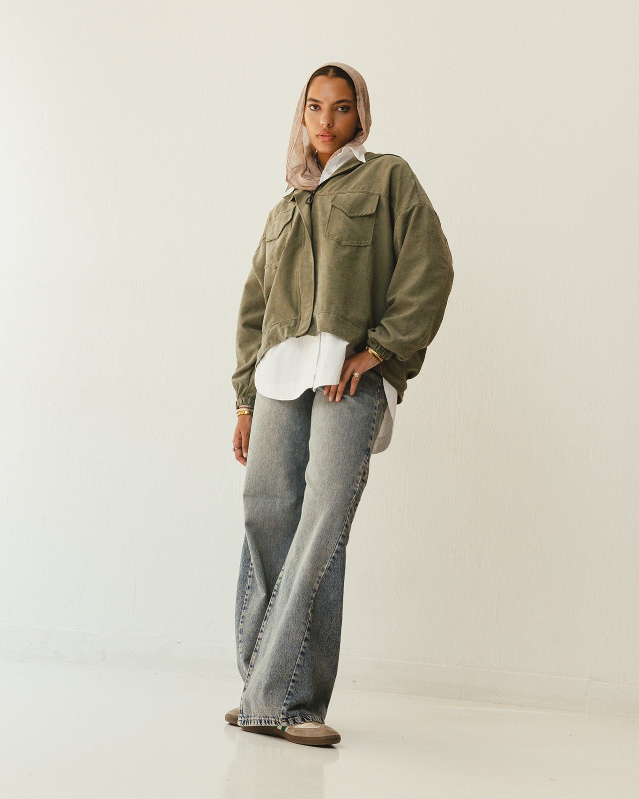 Bomber Hoodie Jacket in Olive