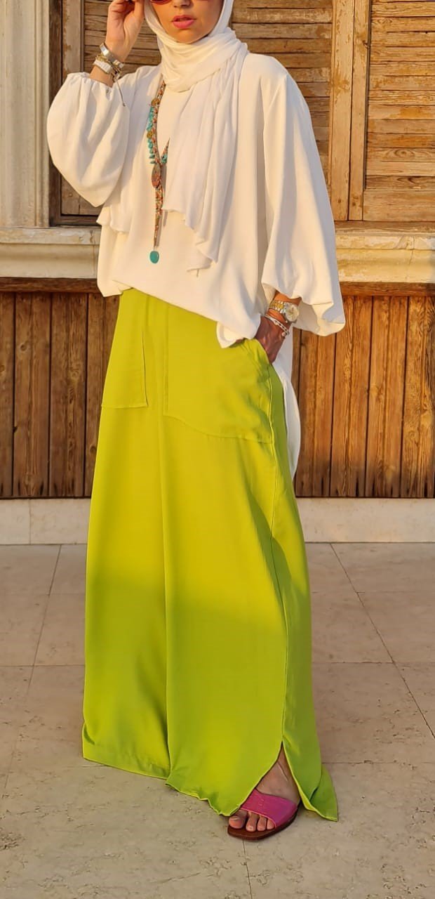 Wide Crepe Pants in Lime