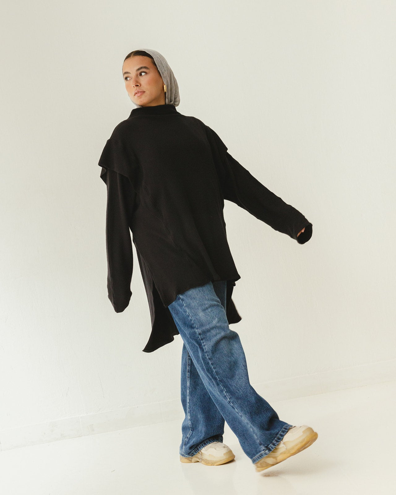 Longline Knit Top in Black