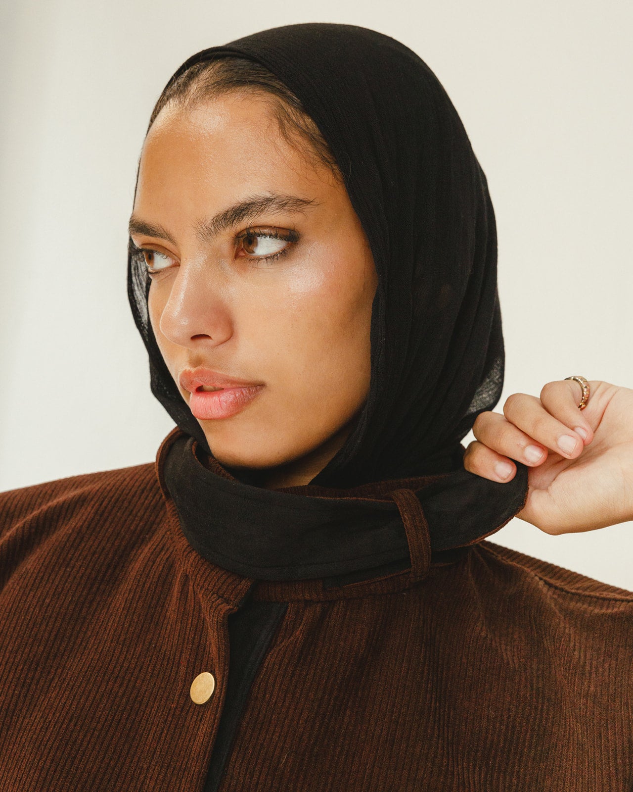 Bicolor Velvet Long Shirt in Brown