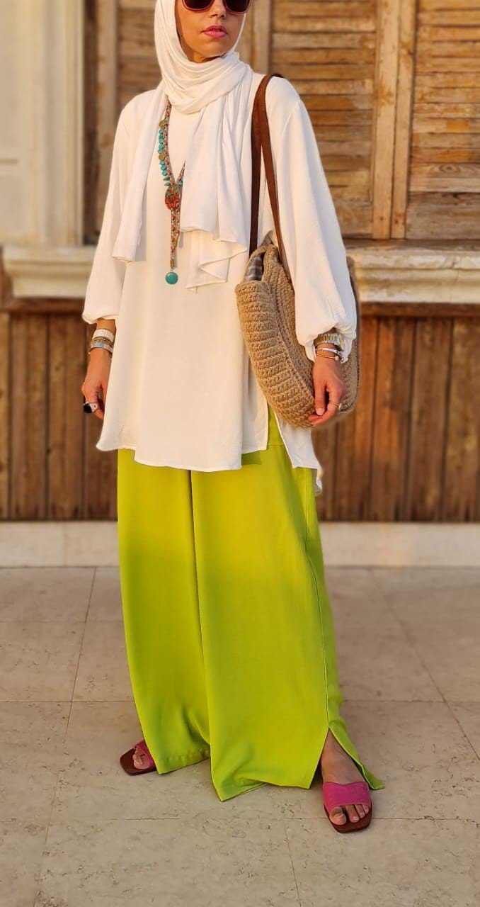 Wide Crepe Pants in Lime