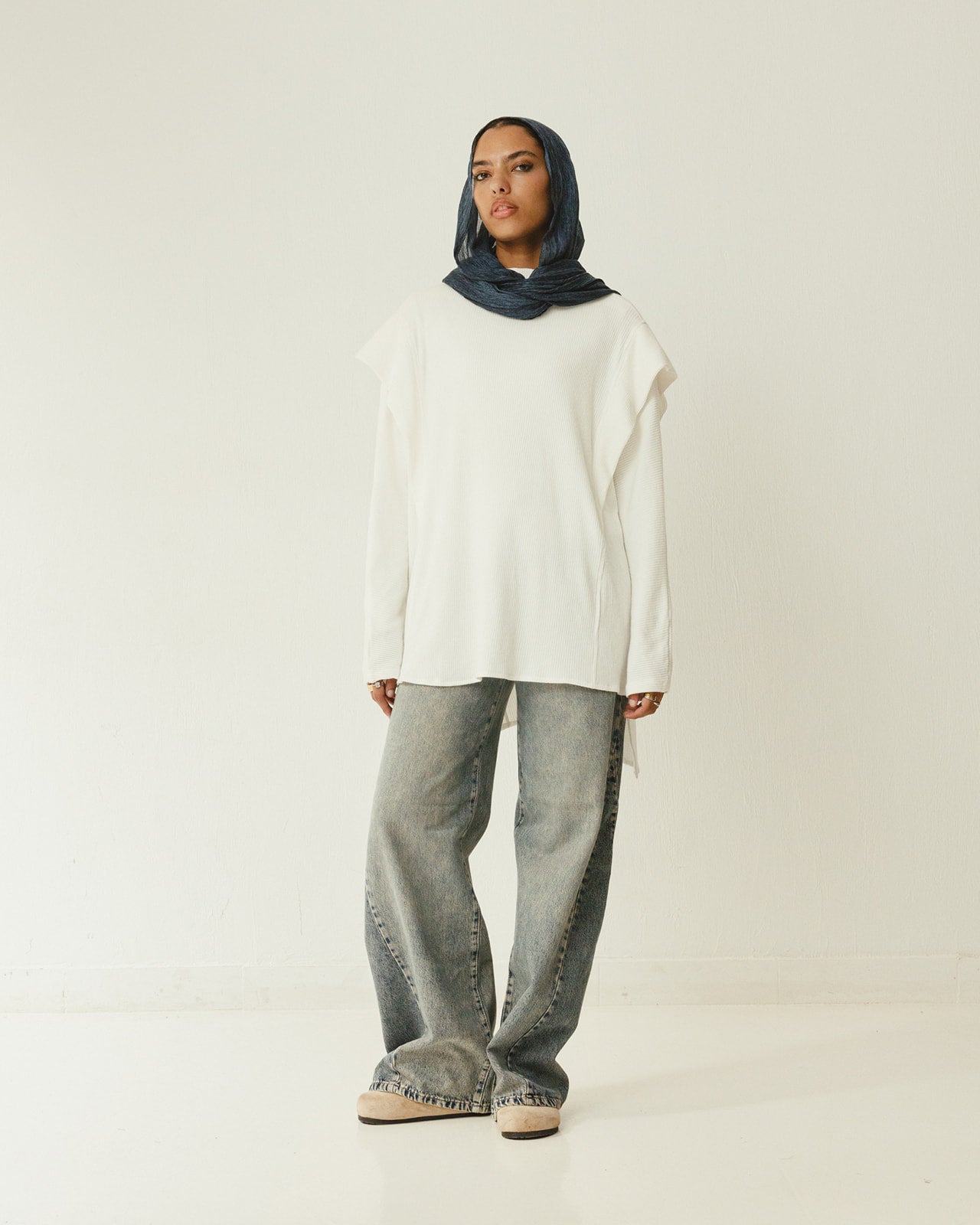 Longline Knit Top in White