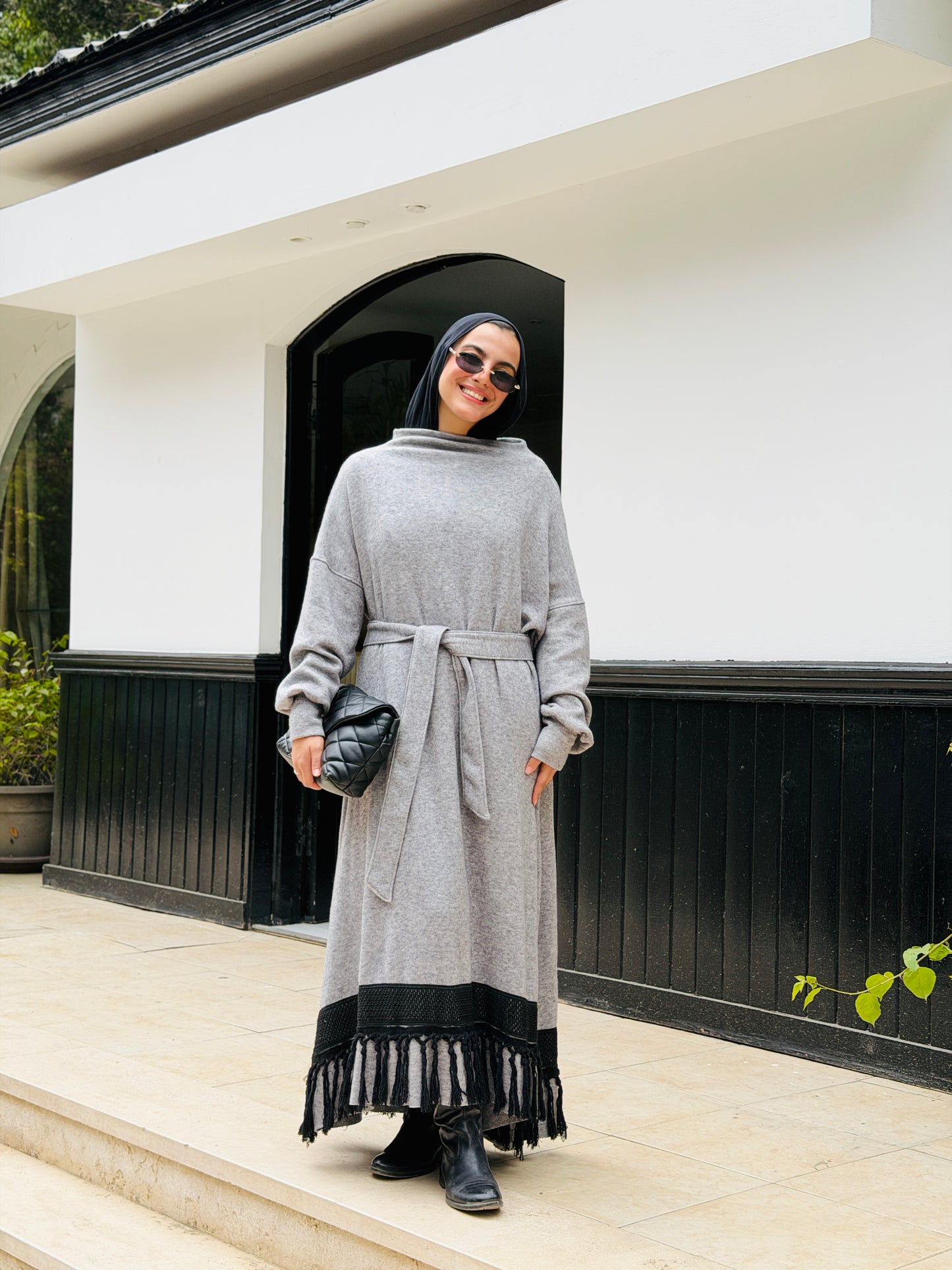 Fringes Soft Wool Dress in Grey