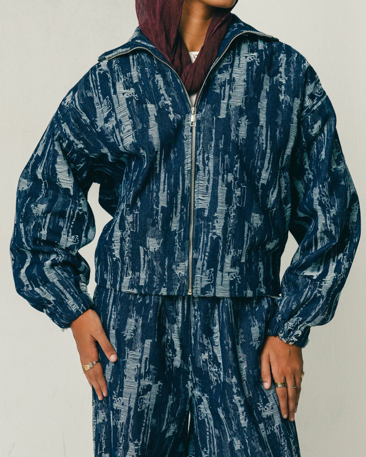 Brushstroke Denim Bomber Jacket