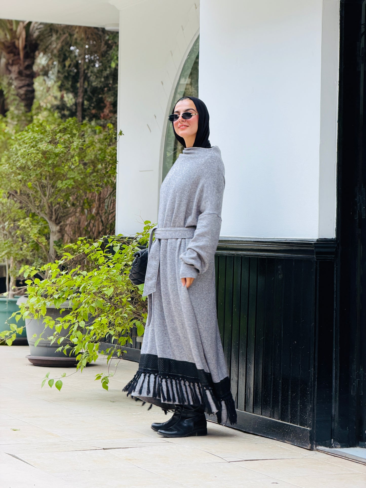 Fringes Soft Wool Dress in Grey