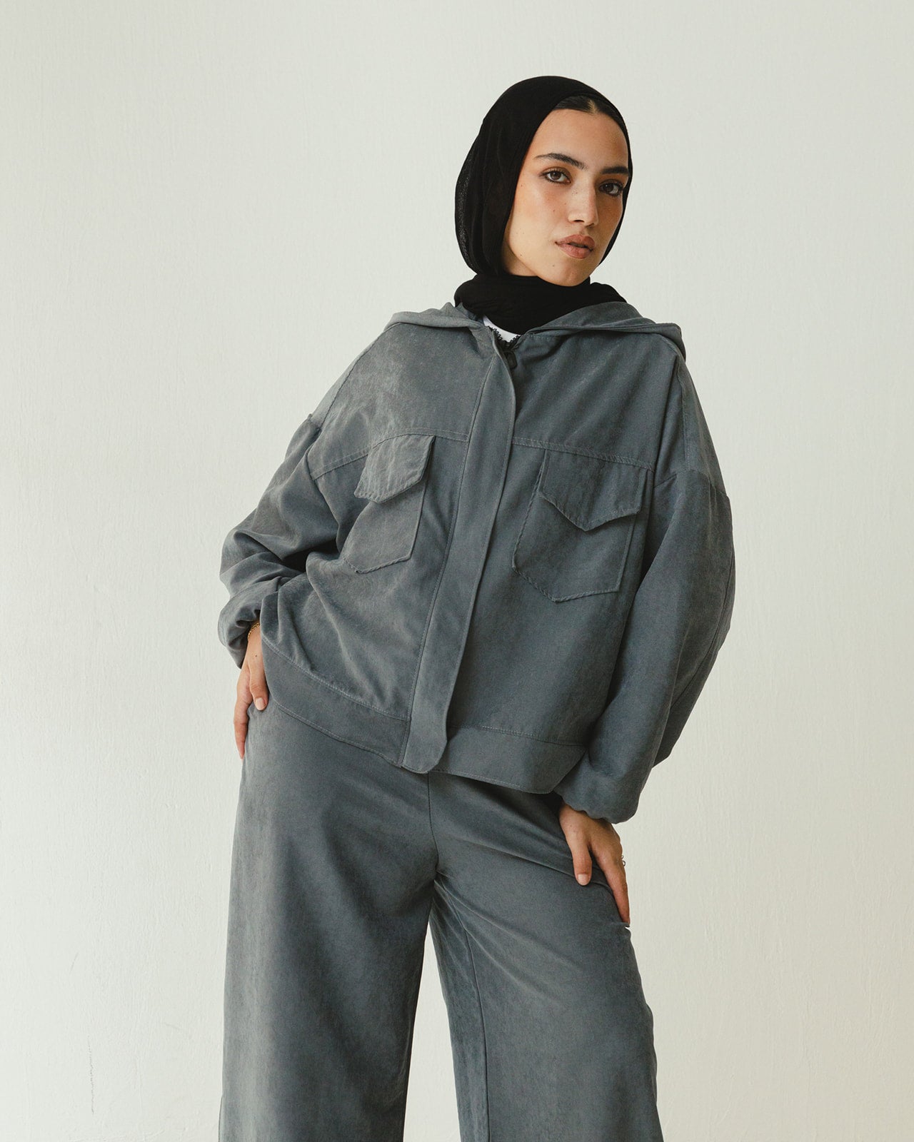 Bomber Hoodie Jacket in Grey