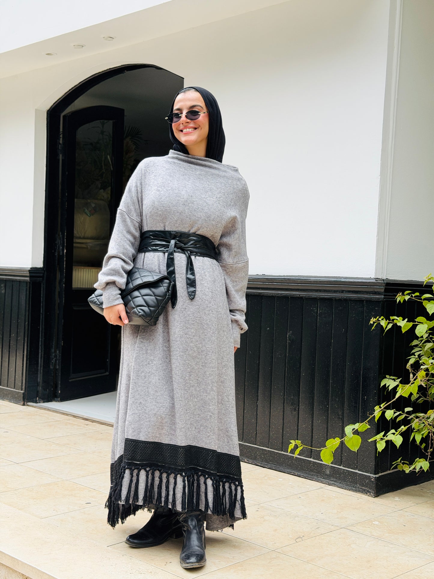 Fringes Soft Wool Dress in Grey