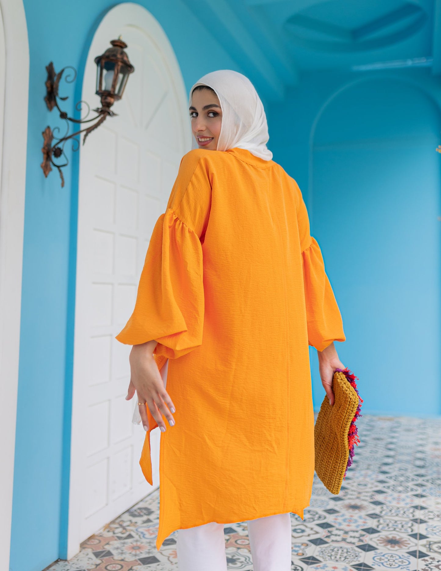 Balloon Sleeves Top in Orange