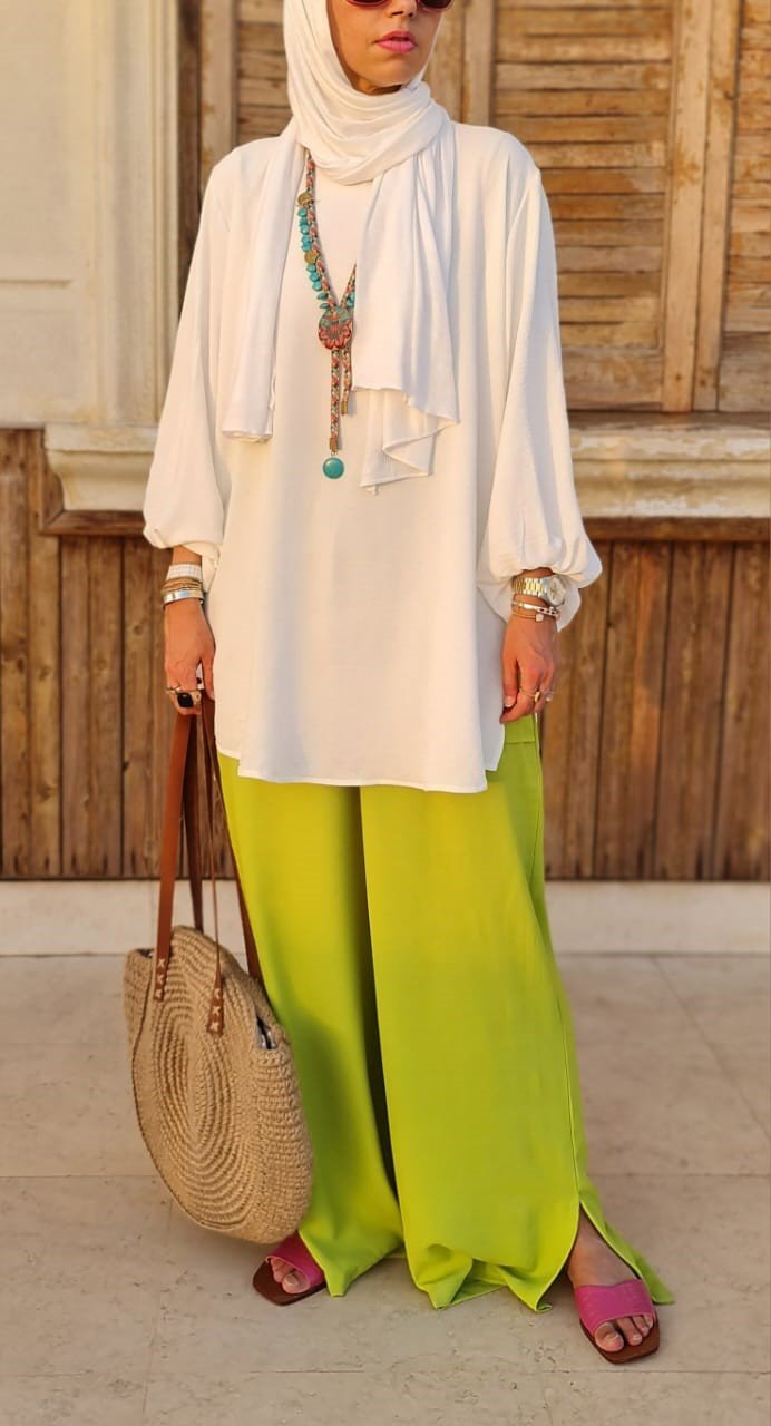 Wide Crepe Pants in Lime