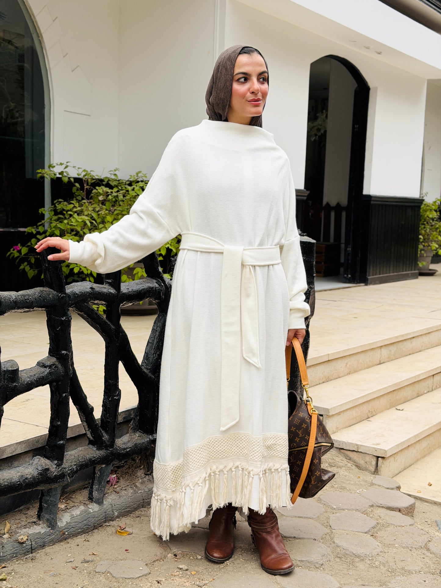 Fringes Soft Wool Dress in Grey