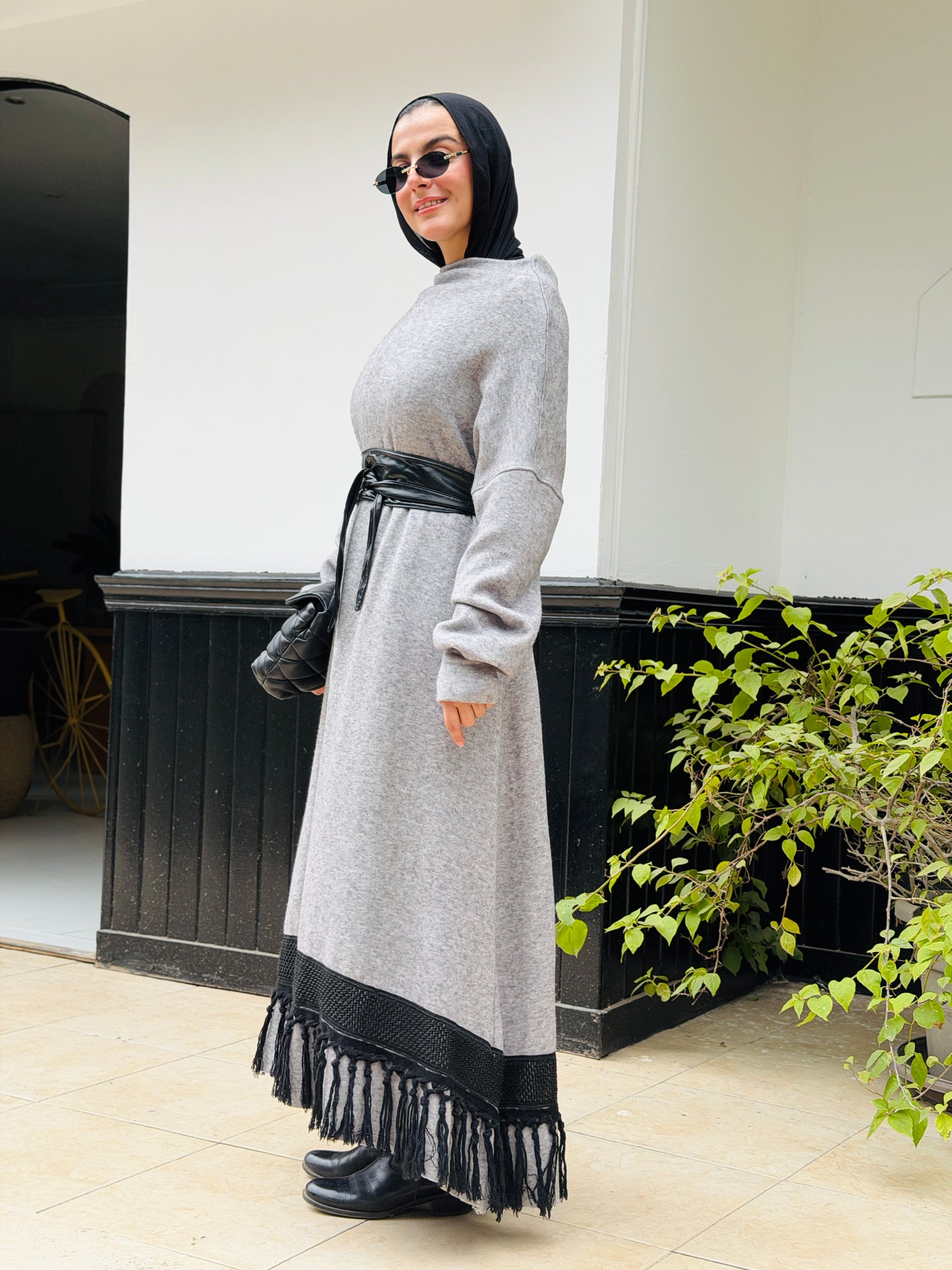 Fringes Soft Wool Dress in Grey