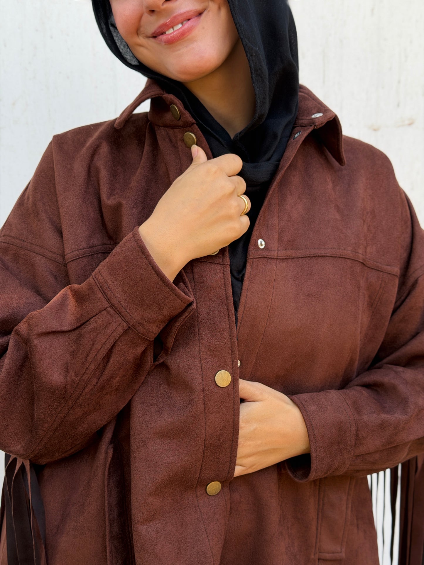 Back Fringes Suede Shirt in Brown