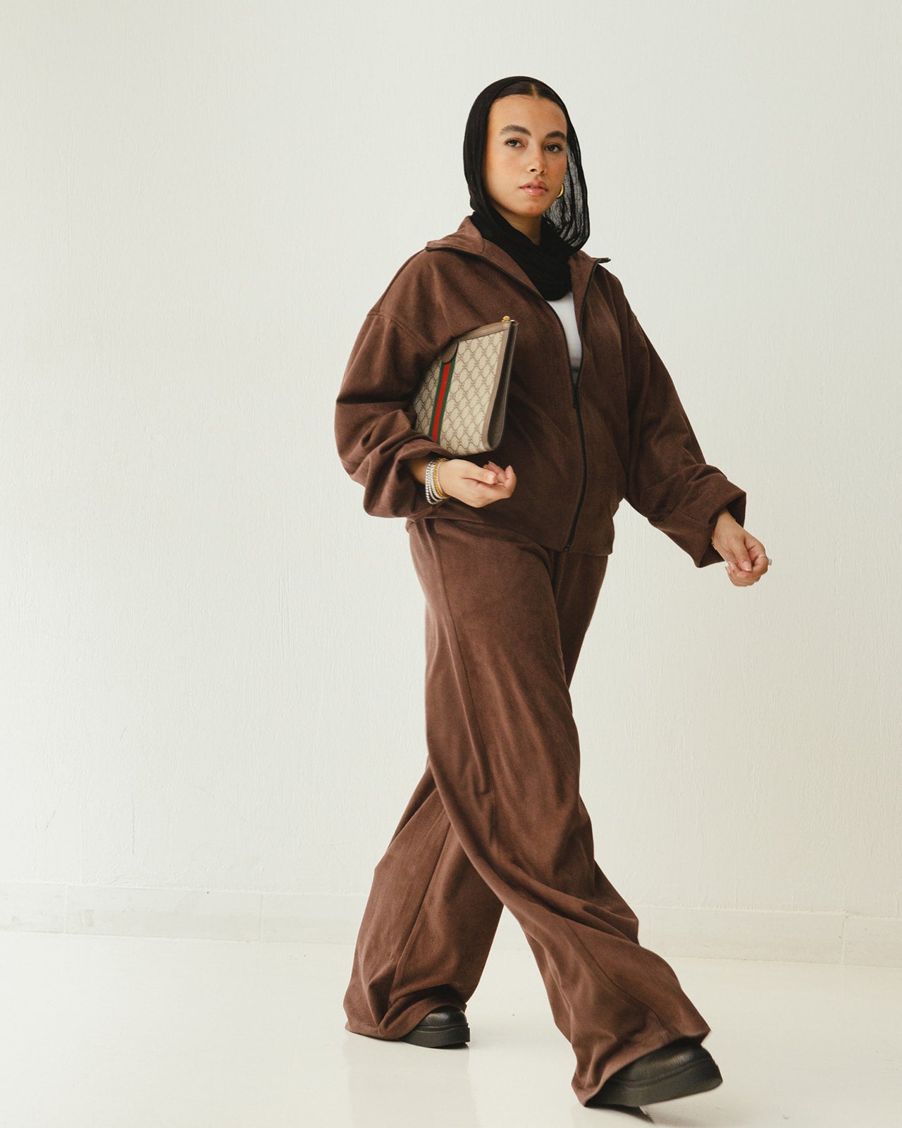 Suede Wide Leg Pants in Brown