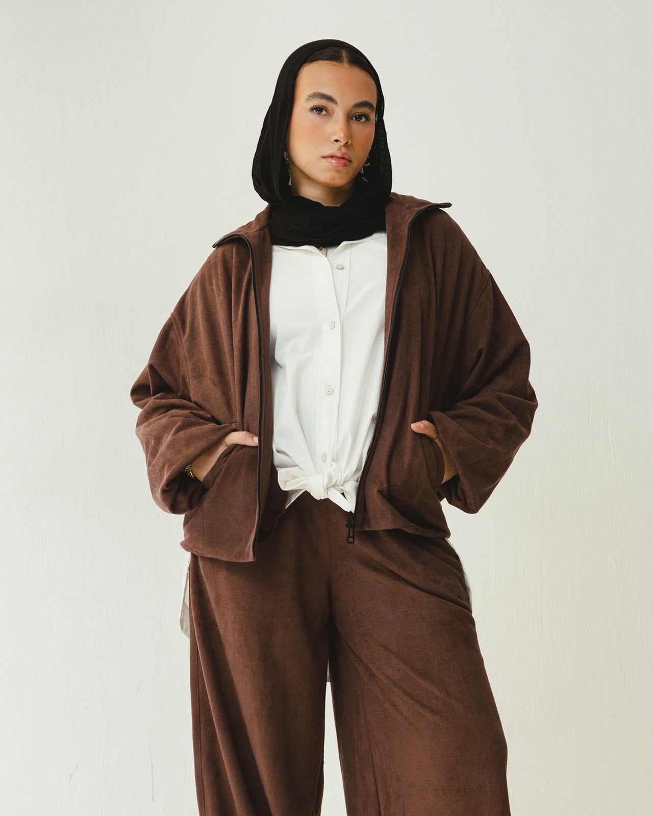 Suede Wide Leg Pants in Brown