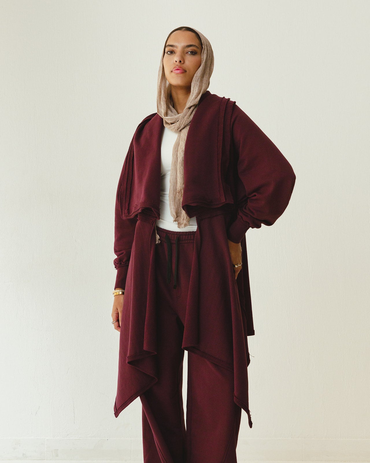 Cozy Flowy Reversible Cardigan Set in Burgundy ( Pre-Order)