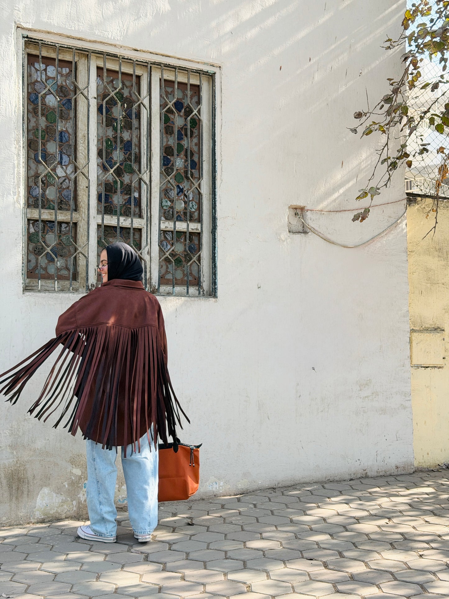 Back Fringes Suede Shirt in Brown