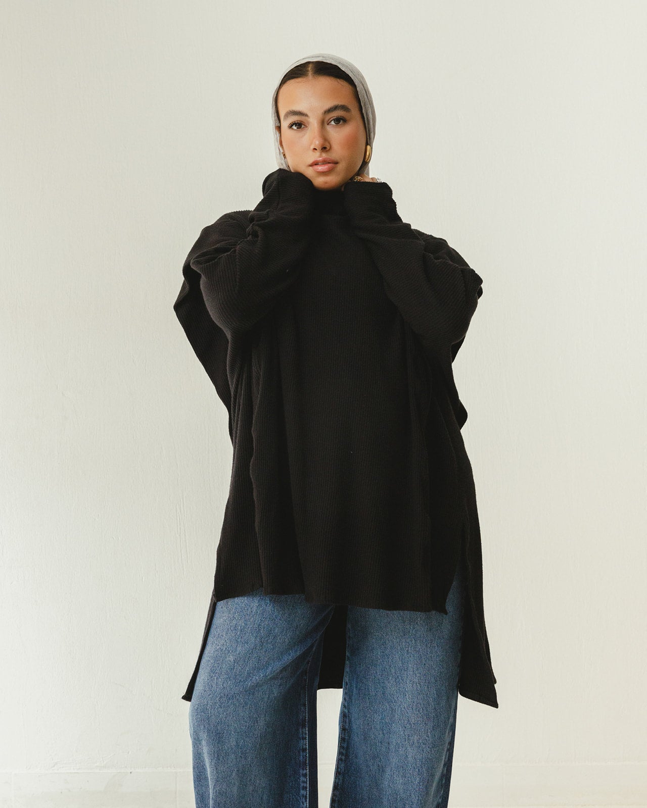 Longline Knit Top in Black