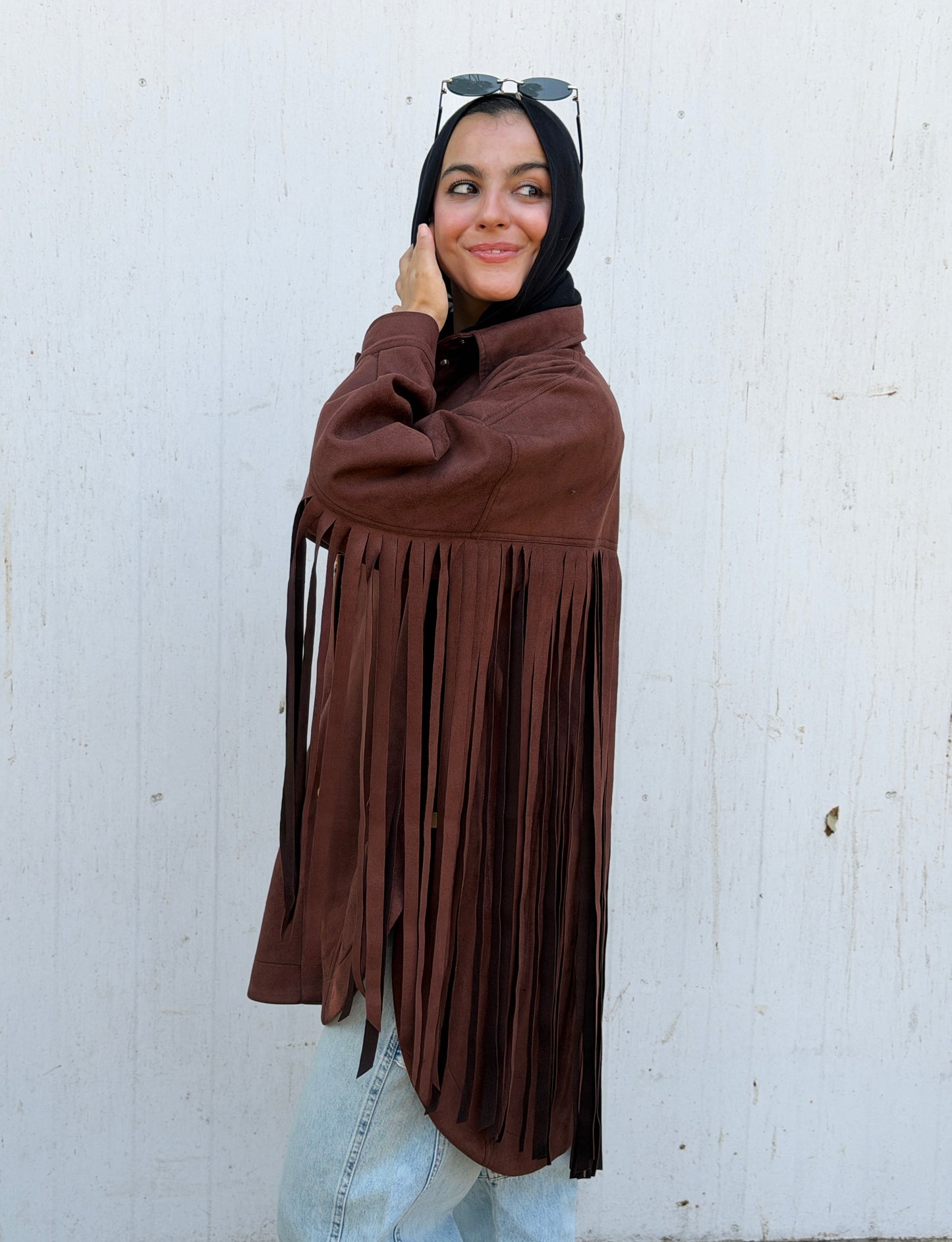 Back Fringes Suede Shirt in Olive